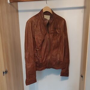 Lucky Brand Women's Tan Leather Bomber Jacket